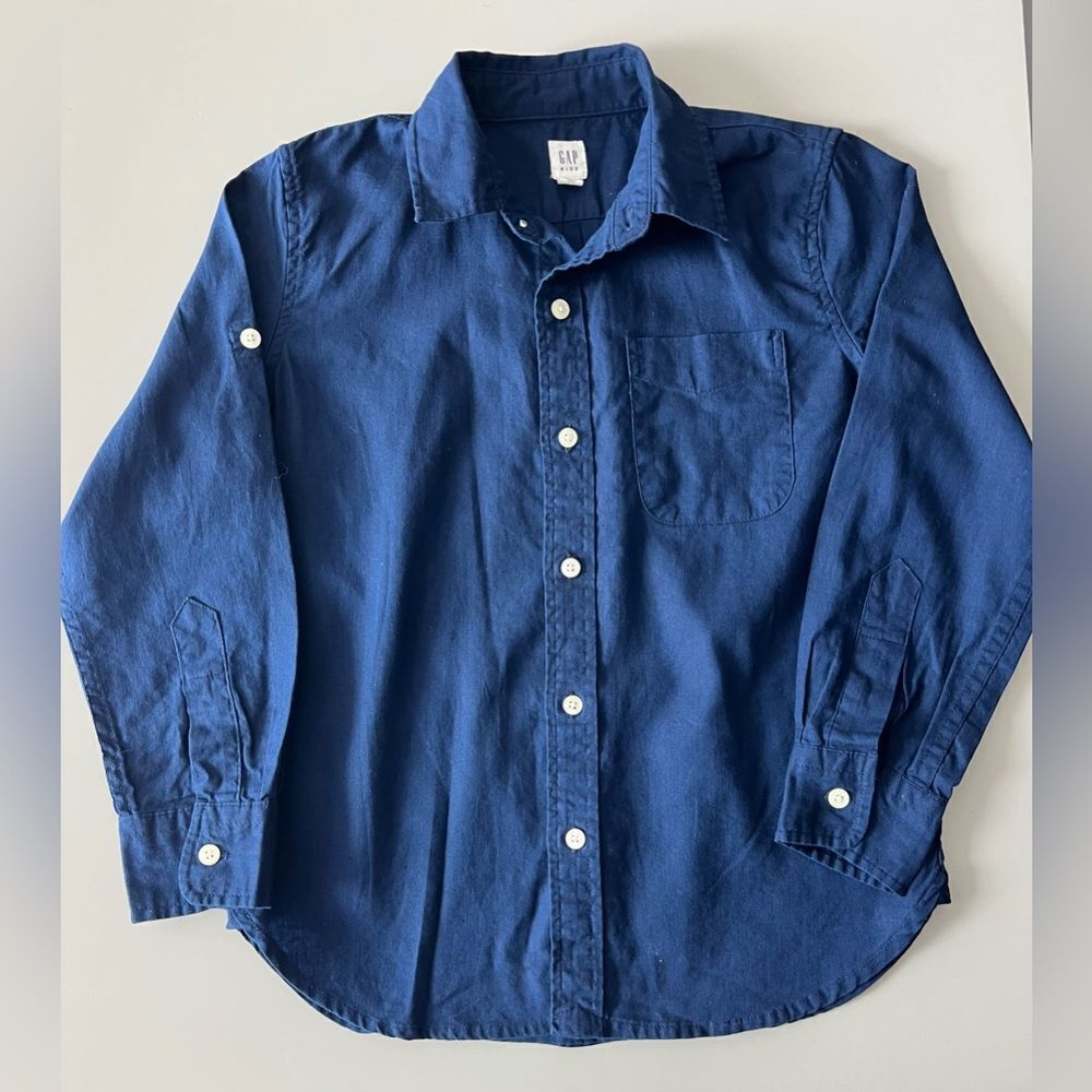 GAP Blue Button Down Shirt Long Sleeve Linen Cotton Blend